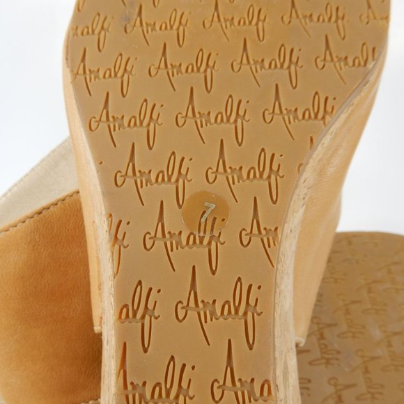 AMALFI by RANGONI Morata Cork Wedge Cage SANDALS Size 7 Sabbia Tan Leather NEW - Picture 7 of 9